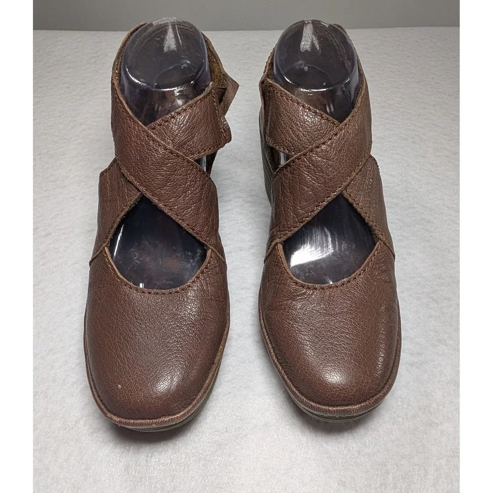 Fly London Pez Brown Leather Wedge Mary Jane Hook & Loop Comfort Shoes Women 8.5
